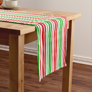 White Red Green Stripes Pattern Short Table Runner