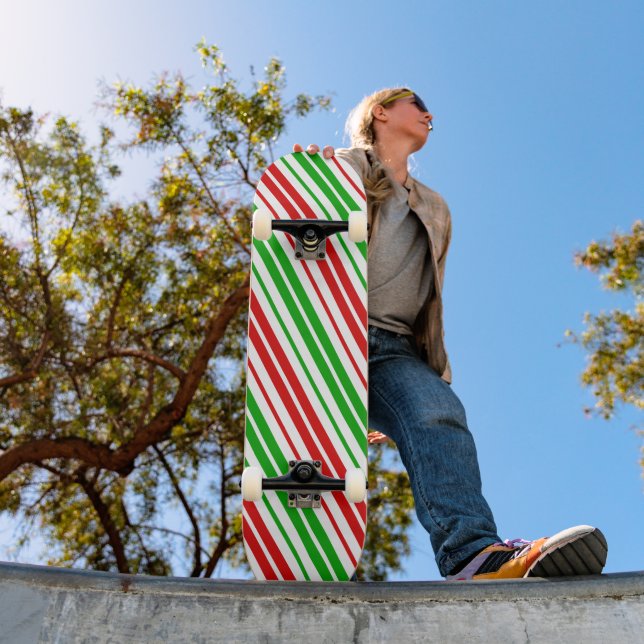 White Red Green Stripes Pattern   Skateboard (Outdoor 1)