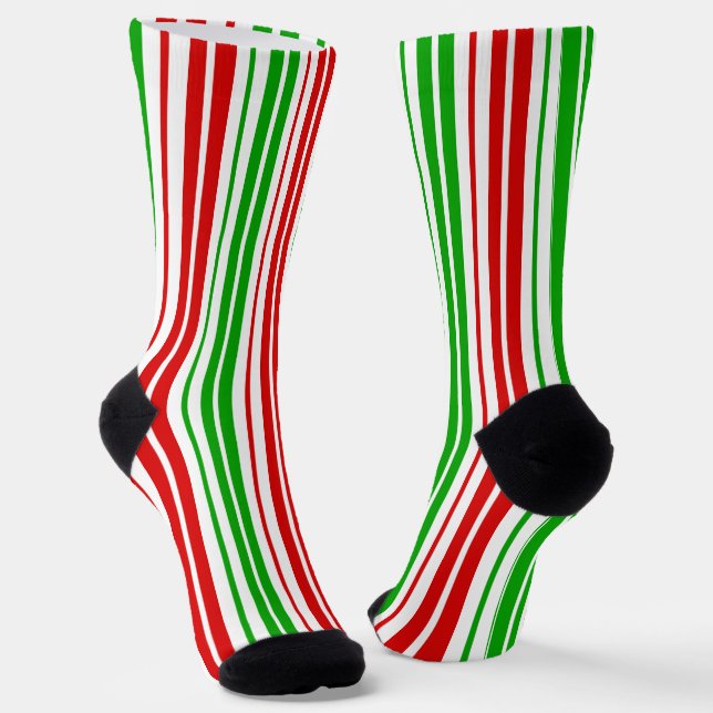 White Red Green Stripes Pattern   Socks (Angled)