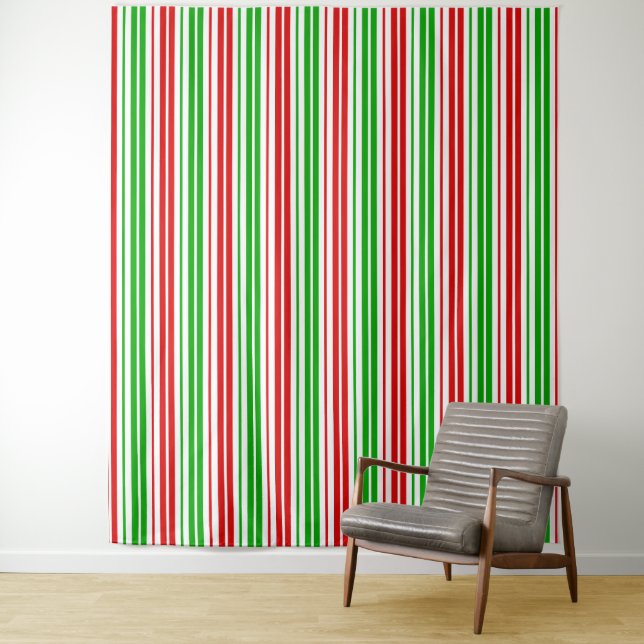 White Red Green Stripes Pattern   Tapestry (In Situ)