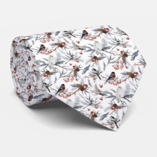 White Red Grey Birds Tree Branches Classic Men's Tie