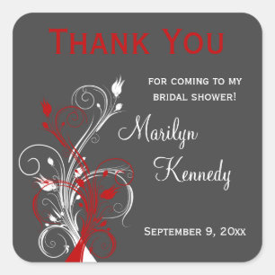 White, Red, Grey Floral Bridal Shower Sticker