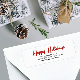 White Red Happy Holidays Brush Return Address  Label