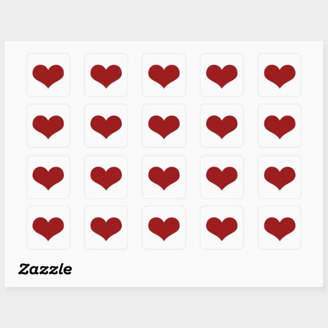 White Red Heart Love Valentine Square Sticker (Sheet)