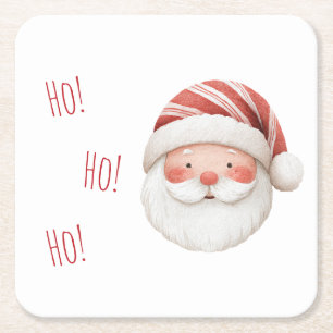 White Red Ho! Ho! Ho! Santa Square Paper Coaster