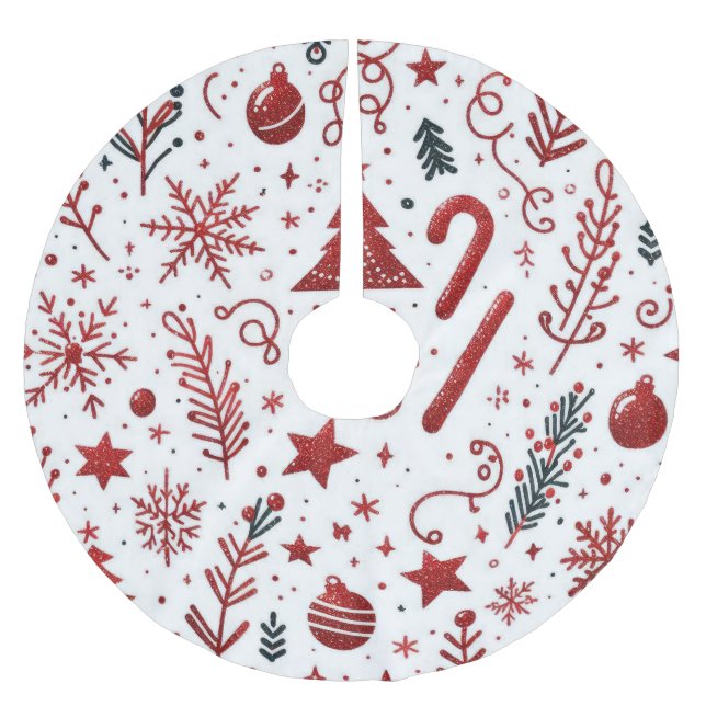 White Red Holiday Tree Skirt (Front)