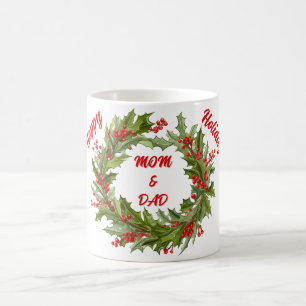 White Red Holly Berry Happy Holidays Branch Coffee Mug
