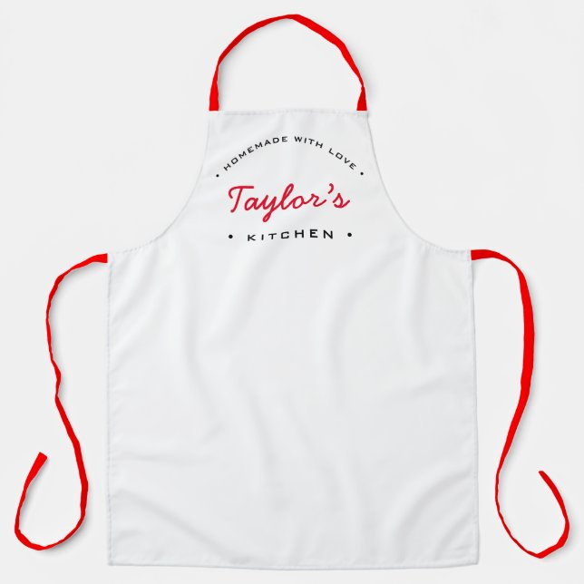 White Red Homemade with Love Personalised Kitchen Apron (Front)