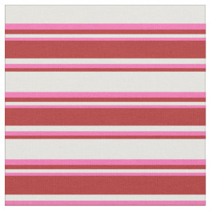 White, Red & Hot Pink Striped Pattern Fabric