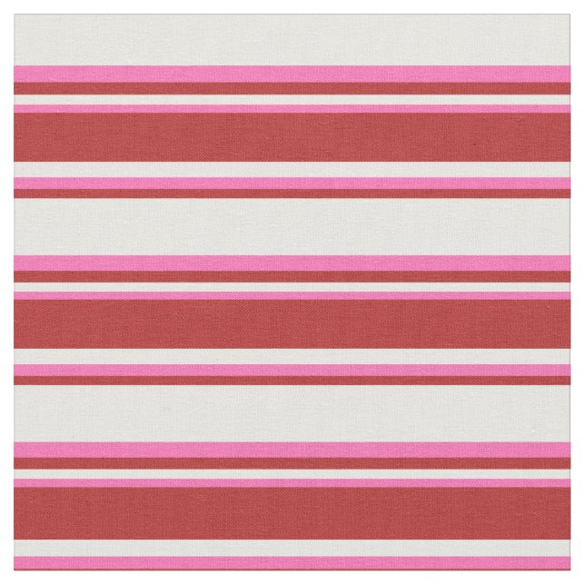 White, Red & Hot Pink Striped Pattern Fabric (Close Up)