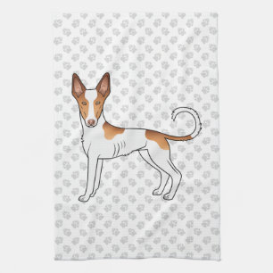 White & Red Ibizan Hound Smooth Coat Dog And Paws Tea Towel