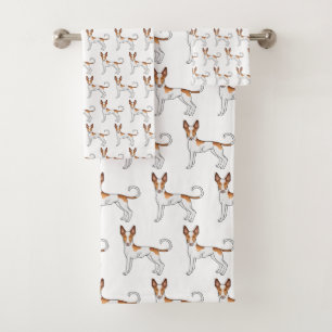 White & Red Ibizan Hound Smooth Coat Dog Pattern Bath Towel Set