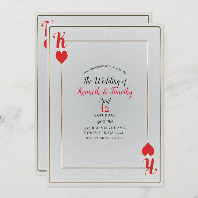White & Red King of Hearts Card Elegant Wedding (Front/Back)