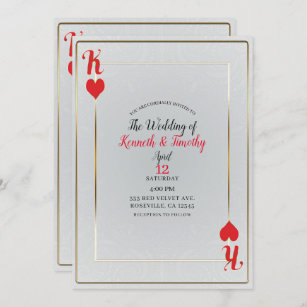 White & Red King of Hearts Card Elegant Wedding