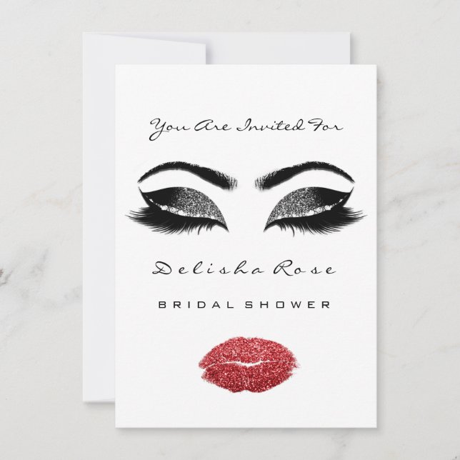 White Red Lips Glitter Bridal Sweet 16th Mermaid Invitation (Front)