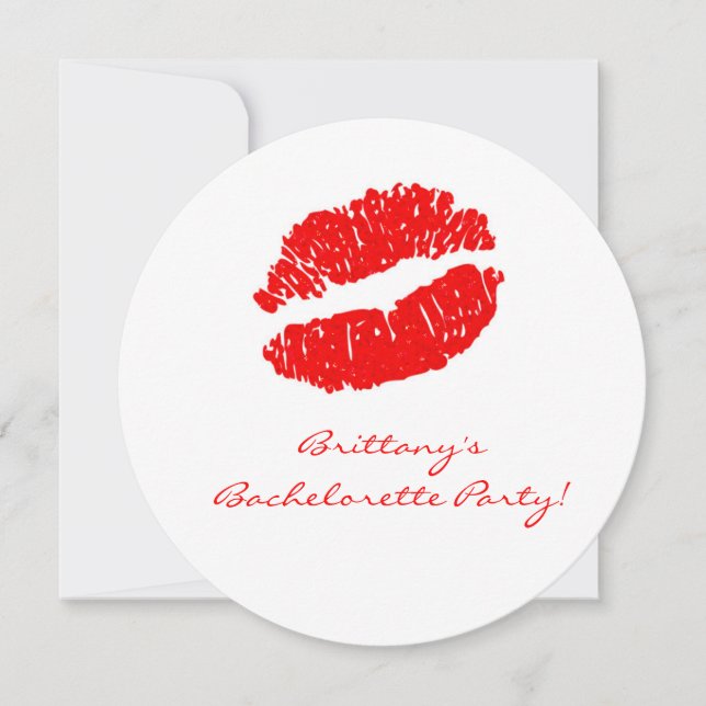 White Red Lips Kiss Bachelorette Party Invitation (Front)