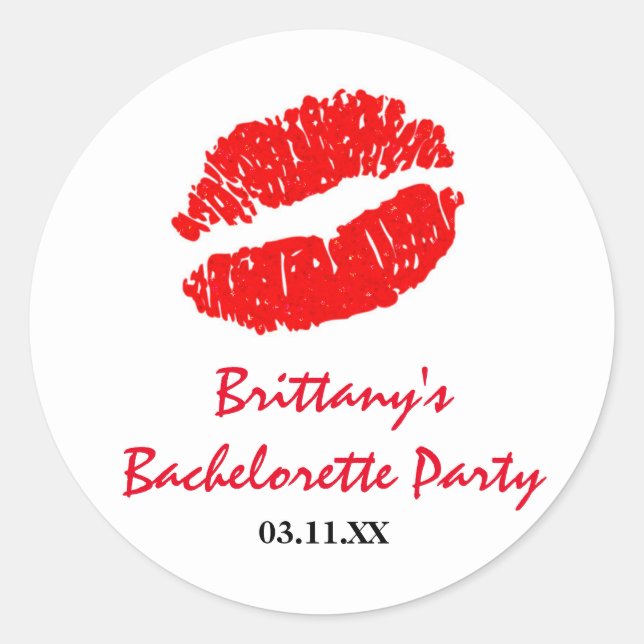 White & Red Lips Kiss Party Favour Sticker (Front)