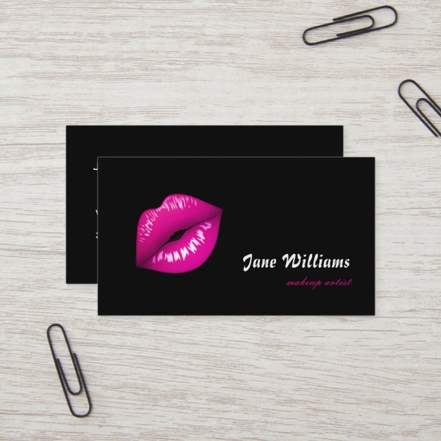 White Red Lips Makeup Artist Business Card (Front/Back In Situ)