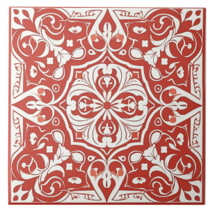 White & Red Mediterranean Ceramic Tile