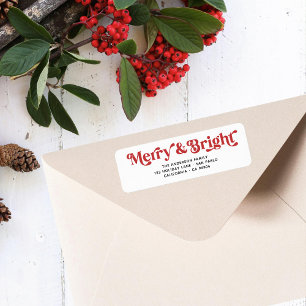 White Red Merry Bright Retro Xmas Return Address Label