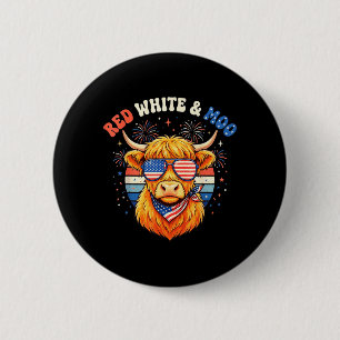 White Red Moo 4th Of July Patriotic Highland Cow 6 Cm Round Badge