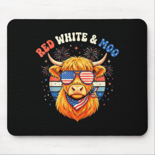 White Red Moo 4th Of July Patriotic Highland Cow Mouse Pad