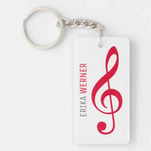 white red musical key-chain with name and initials key ring
