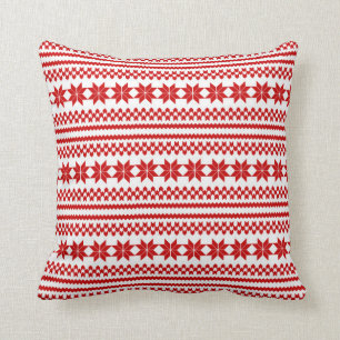White Red Nordic Christmas Sweater Pattern Cushion