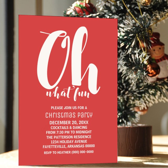 White Red Oh What Fun Holiday Party Invite (White and Red Oh What Fun Holiday Party Invite)