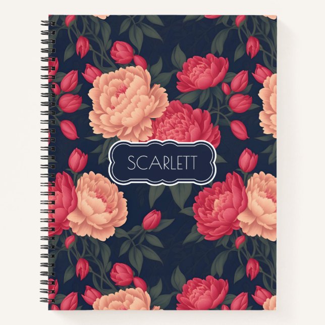 White Red Peony Pastel Colourful Pattern Notebook (Front)