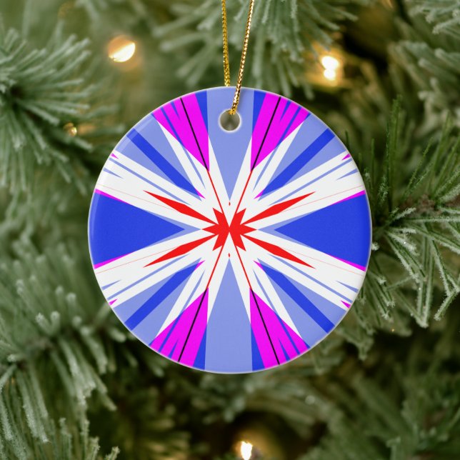 White Red Pink Blue Christmas Starburst Star Ceramic Ornament (Tree)