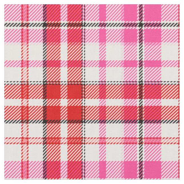 White Red Pink Plaid Tartan Design  Fabric (Close Up)