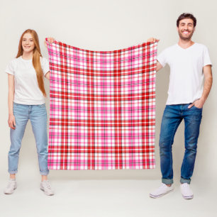 White Red Pink Plaid Tartan Design  Fleece Blanket