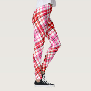 White Red Pink Plaid Tartan Design  Leggings