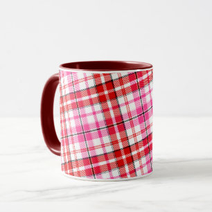 White Red Pink Plaid Tartan Design  Mug