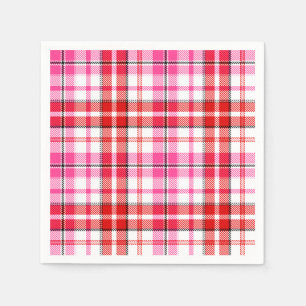 White Red Pink Plaid Tartan Design  Napkin