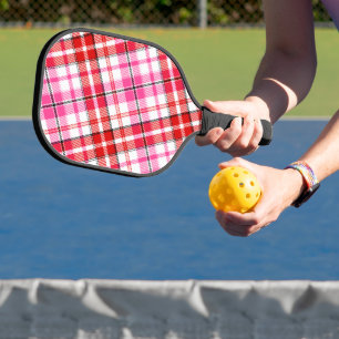 White Red Pink Plaid Tartan Design Pickleball Paddle