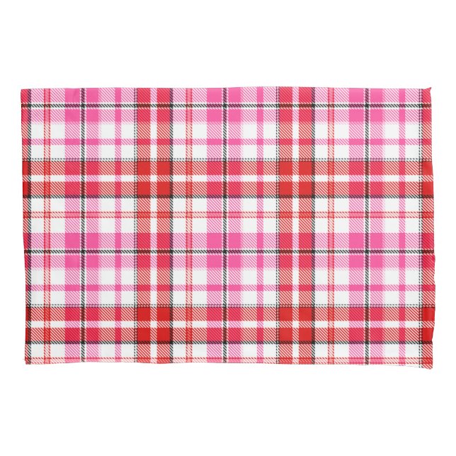White Red Pink Plaid Tartan Design  Pillowcase (Front)