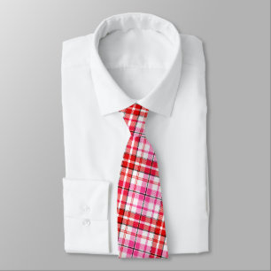 White Red Pink Plaid Tartan Design  Tie