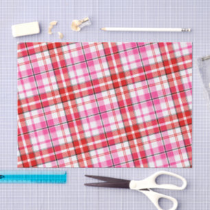 White Red Pink Plaid Tartan Design  Tissue Paper