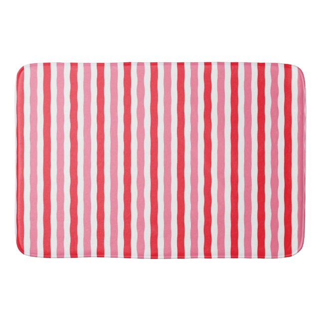 White Red Pink Summer Stripes Bath Mat (Front)