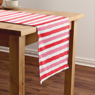 White Red Pink Summer Stripes Short Table Runner