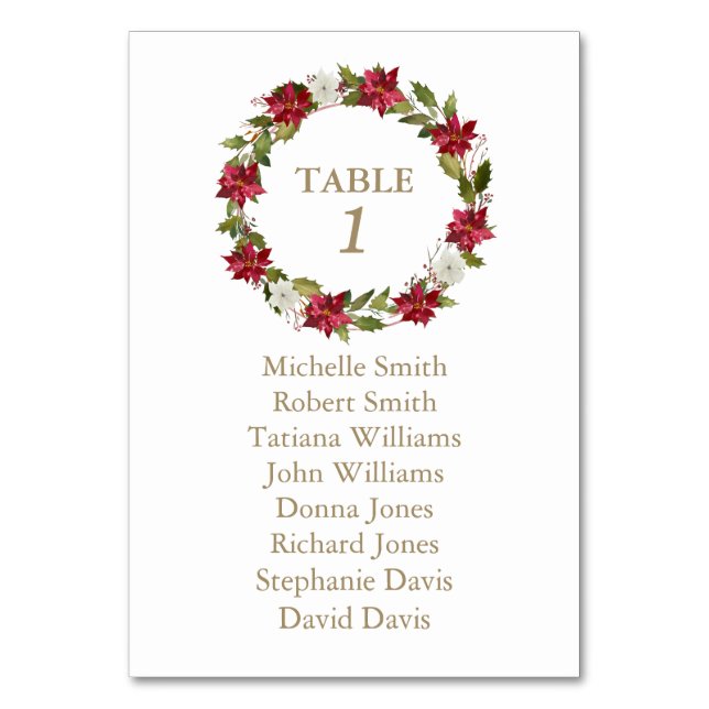 White Red Poinsettia Baptism Seating Chart  Table Number (Front)