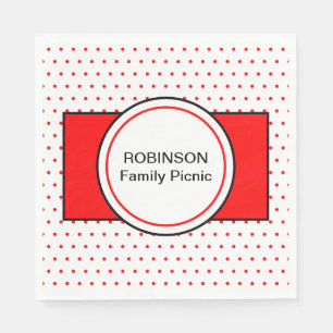 White Red Polka Dots Family Name Picnic Napkin