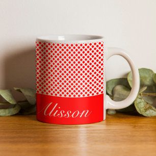 white Red Polka dots Name monogram Personalised Coffee Mug