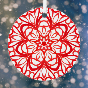 White & Red Pretty Decorative Mandala Cute Xmas Metal Tree Decoration