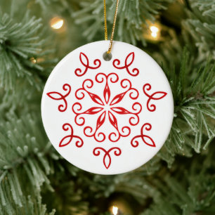 White Red Pretty Decorative Traditional Christmas Ceramic Ornament