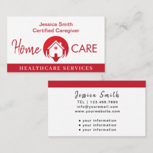 White & Red Professional Home Help Caregiver Business Card