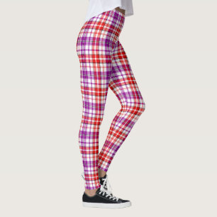 White Red Purple Plaid Tartan Design Leggings