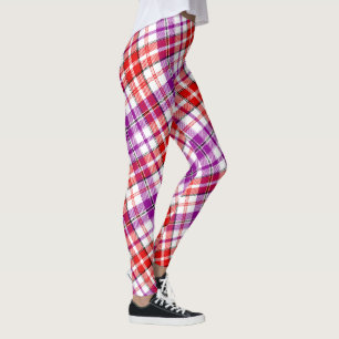 White Red Purple Plaid Tartan Design Leggings